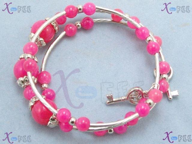 sl00580 Free Size Tibetan Pink Agate Alloy Bead Flower Cap Charms Silver Tribal Bracelet 3