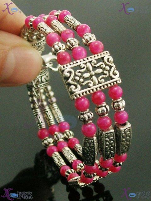 sz00178 New Chinese Culture Fashion Modish 3R Tibetan Jewelry Pink Agate Silver Bracelet 2