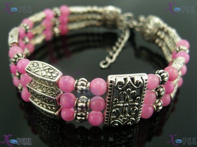 sz00179 New Chinese Culture Fashion  Tibet Jewelry Pink Agate Handmade Silver Bracelet 1