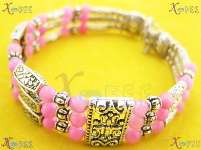 sz00179 New Chinese Culture Fashion  Tibet Jewelry Pink Agate Handmade Silver Bracelet 2