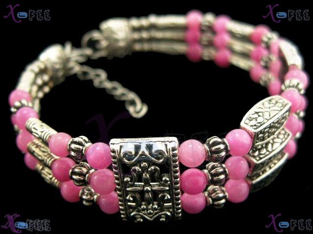 sz00179 New Chinese Culture Fashion  Tibet Jewelry Pink Agate Handmade Silver Bracelet 3