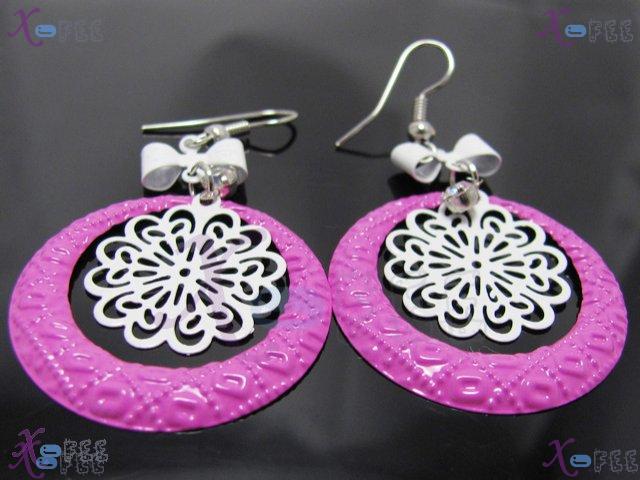 tseh00421 Pink White Snowflake Copper Rhinestone Bowknot Earrings 1