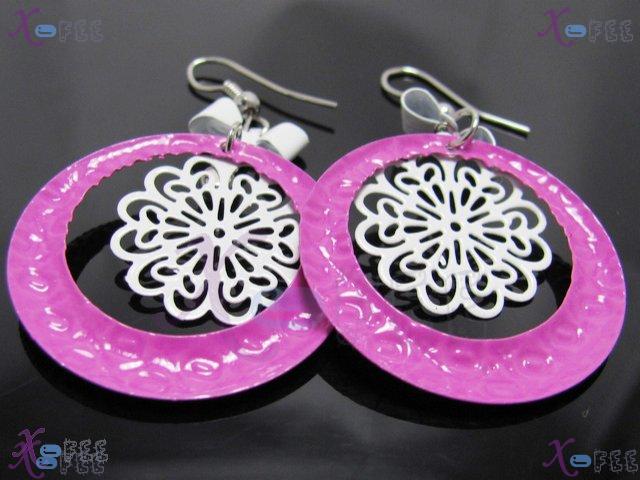 tseh00421 Pink White Snowflake Copper Rhinestone Bowknot Earrings 2