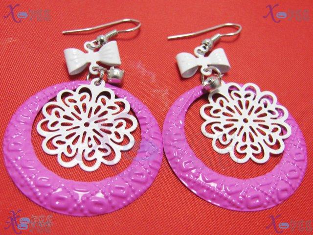 tseh00421 Pink White Snowflake Copper Rhinestone Bowknot Earrings 4