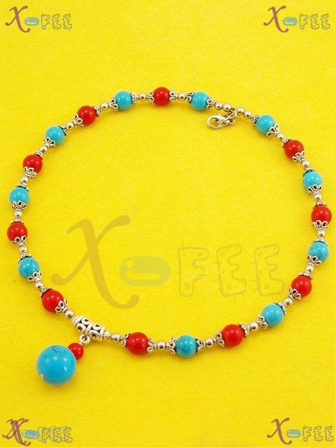 tsxl00584 New Tibetan Silver Fashion Jewelry Ethnic Regional Red Coral Turquoise Necklace 2