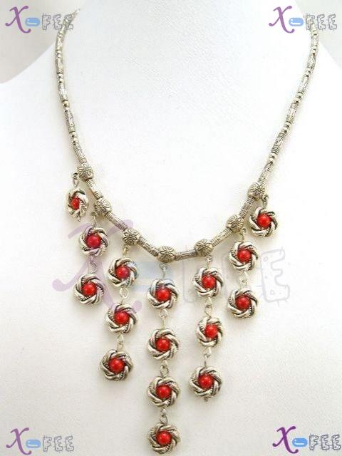 tsxl00752 Tibet Silver Collection Fashion Jewelry Ornament Beads Red Coral Choker Necklace 2