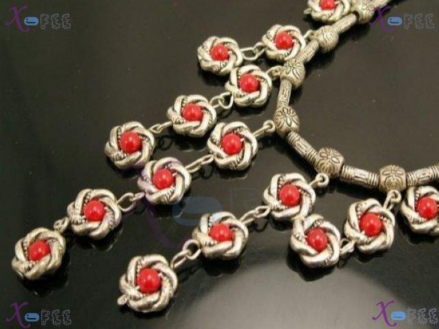 tsxl00752 Tibet Silver Collection Fashion Jewelry Ornament Beads Red Coral Choker Necklace 3