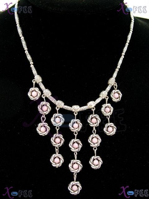 tsxl00758 New Tribe Tibet Silver Fashion Jewelry Pink Agate Choker Minority China Necklace 1