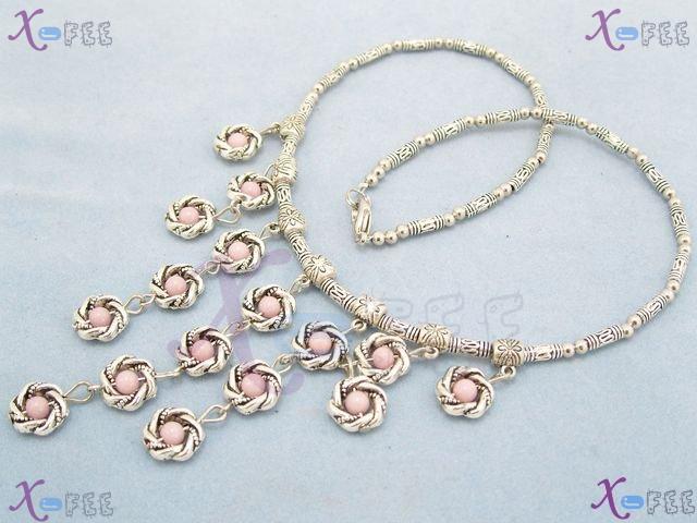 tsxl00758 New Tribe Tibet Silver Fashion Jewelry Pink Agate Choker Minority China Necklace 4