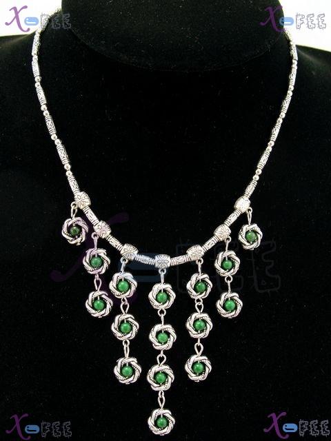 tsxl00762 Tribal Tibet Silver Trend Jewelry Malachite Beads Choker Minority China Necklace 1