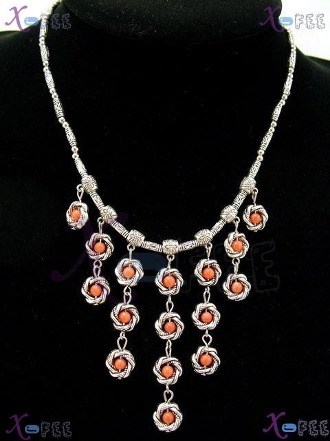 tsxl00763 New Fashion Ethnic Crafts Tibetan Jewelry Orange Agate Silver Choker Necklace 1