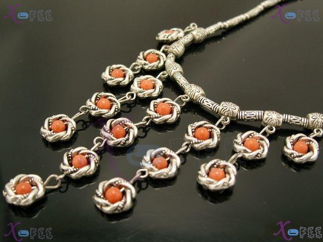 tsxl00763 New Fashion Ethnic Crafts Tibetan Jewelry Orange Agate Silver Choker Necklace 2