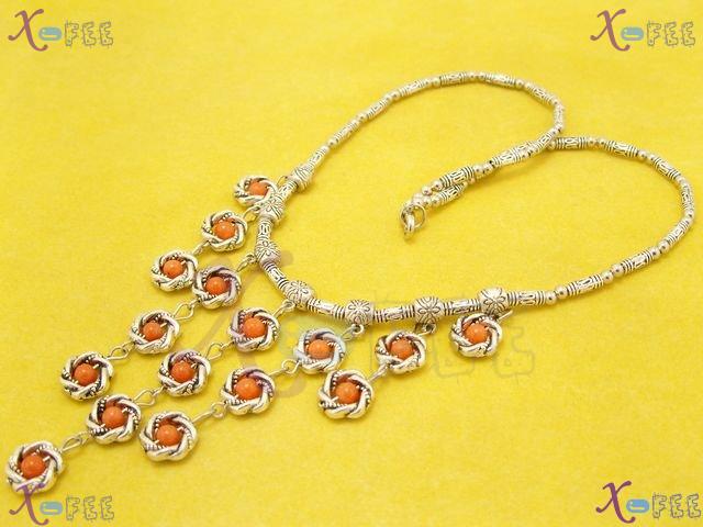 tsxl00763 New Fashion Ethnic Crafts Tibetan Jewelry Orange Agate Silver Choker Necklace 4
