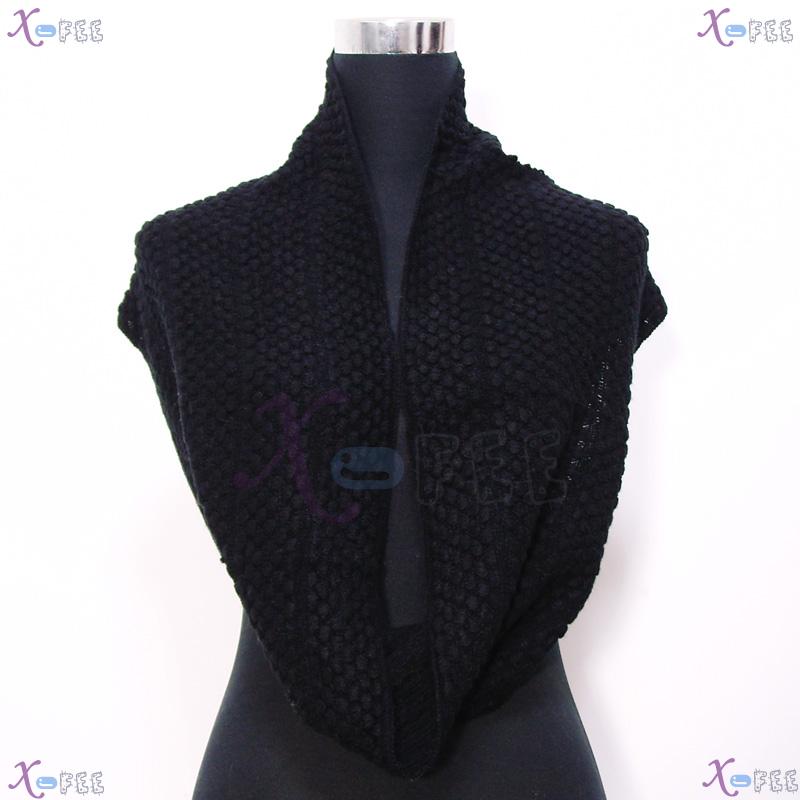 wb00039 Solid Color Black Winter Warm Fashion Wool Acrylic Neck Warmer Corn Style Scarf 1