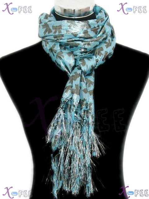 wjpj00378 Hot Woman Clothing Accessory Blue Metallic Yarn Cotton Bowknot Shawl Scarf Wrap 1