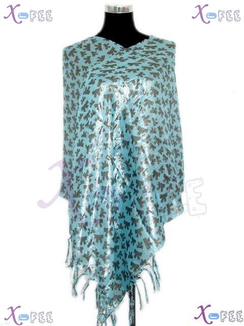 wjpj00378 Hot Woman Clothing Accessory Blue Metallic Yarn Cotton Bowknot Shawl Scarf Wrap 4