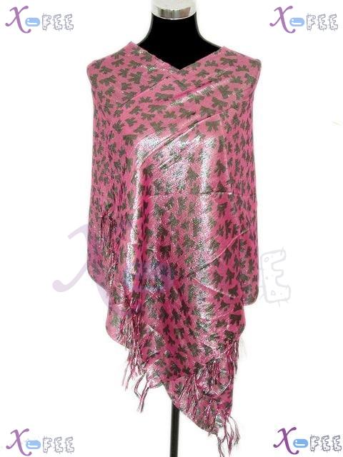 wjpj00379 New Woman Clothing Accessory Pink Metallic Yarn Cotton Bowknot Wrap Shawl Scarf 3