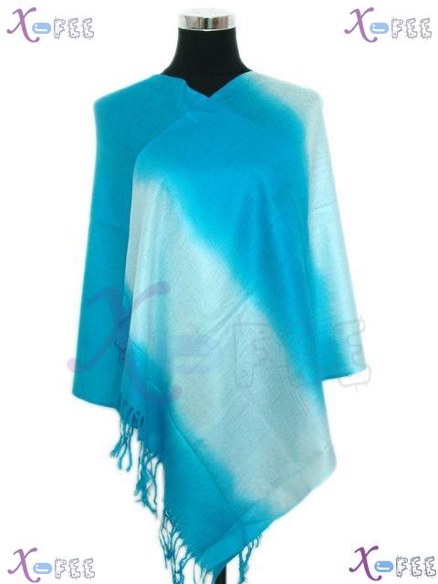 wjpj00406 Gradual Change Blue Women's Accessories Stripe Pashmina China Shawl Scarf Wrap 3