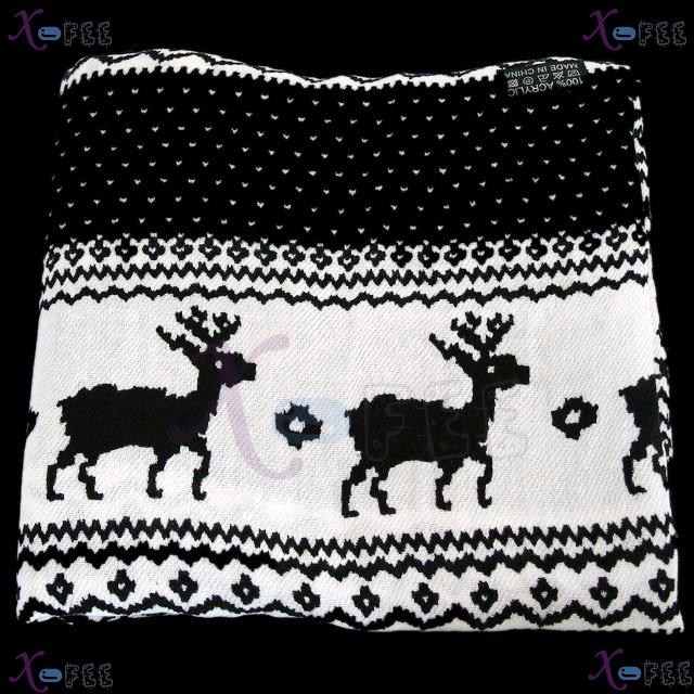 wjpj00547 Black&White Fashion Deer Twill Weave High-Quality Winter Warm Wrap Scarf Shawl 1
