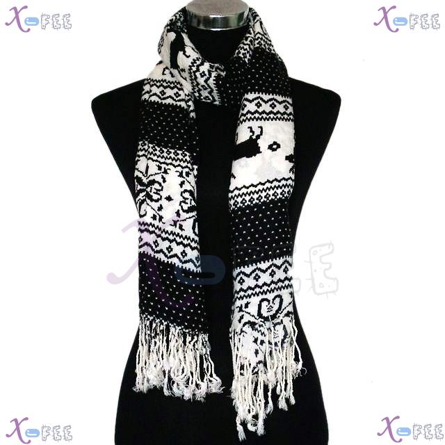 wjpj00547 Black&White Fashion Deer Twill Weave High-Quality Winter Warm Wrap Scarf Shawl 3