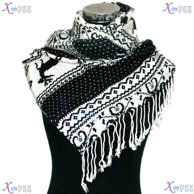wjpj00547 Black&White Fashion Deer Twill Weave High-Quality Winter Warm Wrap Scarf Shawl 4