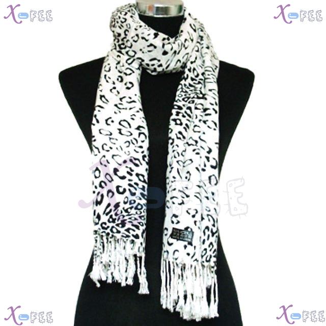 wjpj00554 New White&Black Woman Twill Weave Leopard High-Quality Winter Wrap Scarf Shawl 1