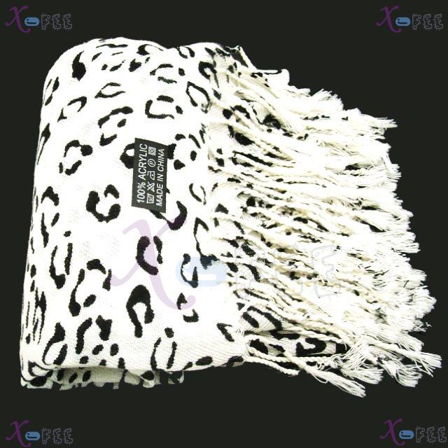 wjpj00554 New White&Black Woman Twill Weave Leopard High-Quality Winter Wrap Scarf Shawl 2