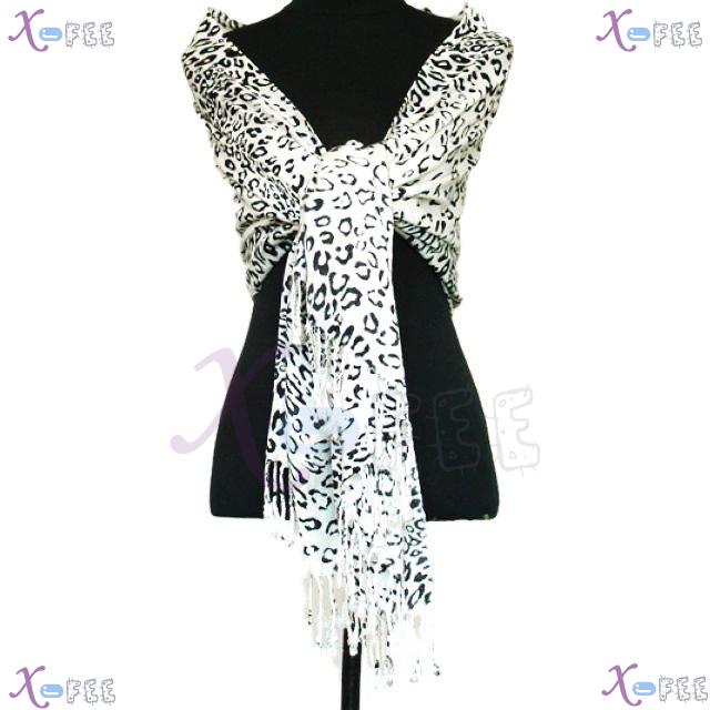 wjpj00554 New White&Black Woman Twill Weave Leopard High-Quality Winter Wrap Scarf Shawl 4
