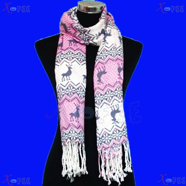 wjpj00558 Pink White Deer Snowflake Floral Woman Soft Twill Weave Winter Wrap Scarf Shawl 4