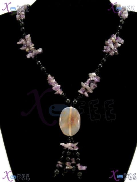 xl00511 Bohemia Collection Fashion Jewelry Ornament Beige Onyx Agate Amethyst Necklace 1