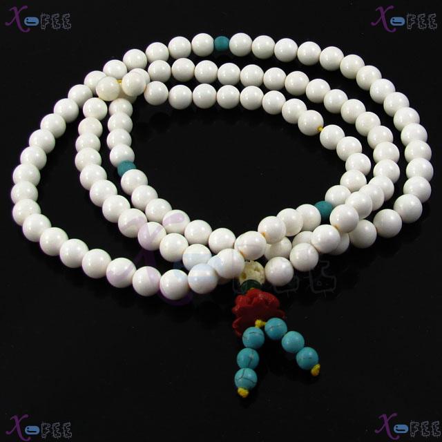 zjfz00068 Religion Spirituality Buddhism Turquoise Coral Lotus 108 Tridacna Prayer beads 2
