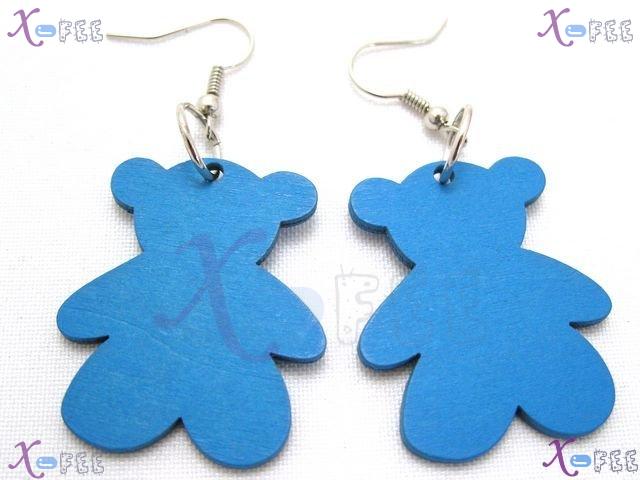 mteh00020 New Lady Jewelry Fashion Bear Craft Wooden 925 Sterling Silver Hook Earrings 1