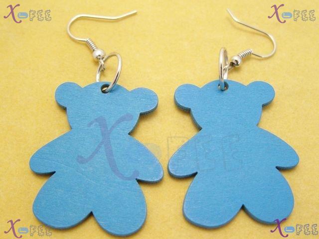 mteh00020 New Lady Jewelry Fashion Bear Craft Wooden 925 Sterling Silver Hook Earrings 3