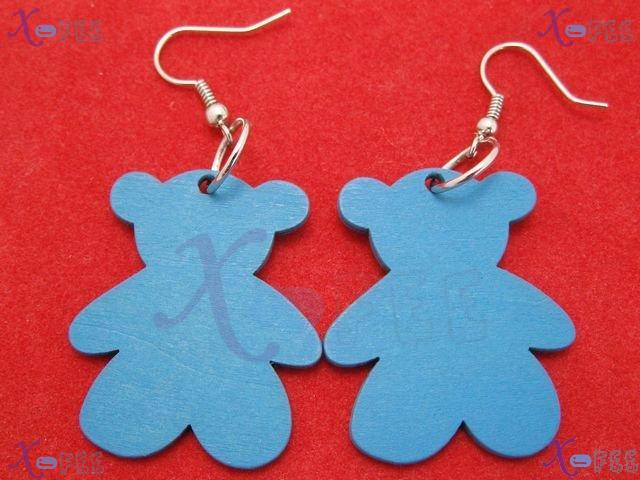 mteh00020 New Lady Jewelry Fashion Bear Craft Wooden 925 Sterling Silver Hook Earrings 4